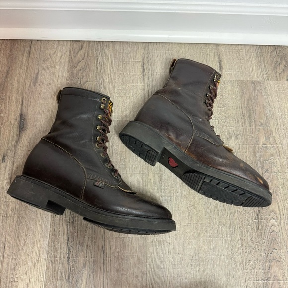 Justin Work Boots Brown Leather 760 Lace Up Size 8 Made in USA Round Toe - Picture 4 of 12
